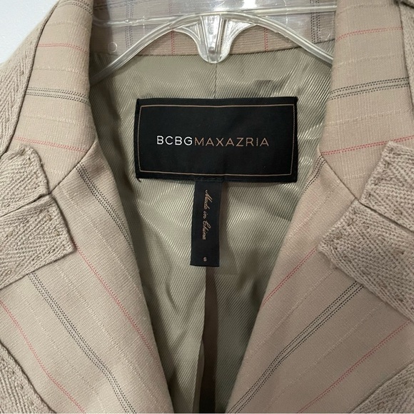 💫 Pinstripe Tailored Neutral Single Breasted Blazer Jacket - Picture 3 of 6